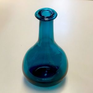 Vintage Scandinavian Blue Glass Hand Blown Vase